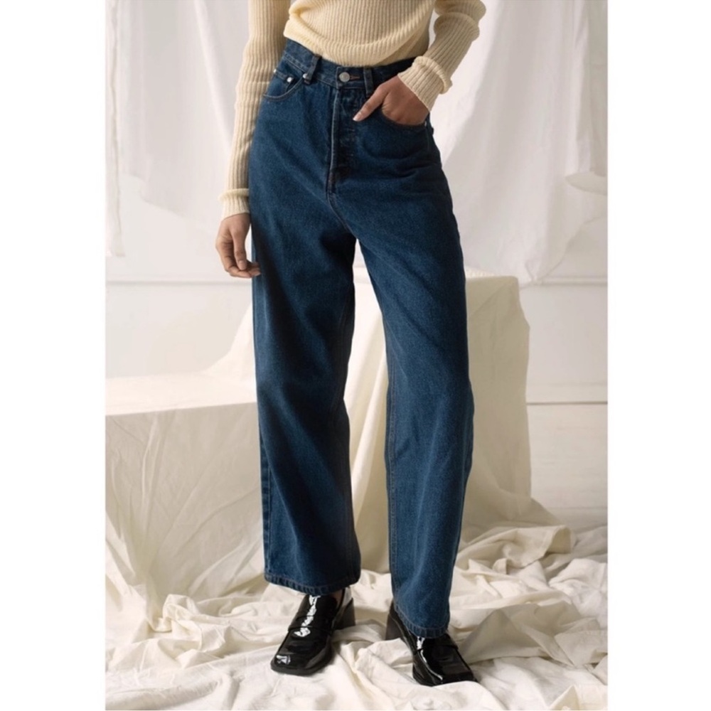 WRAY NYC Drew Perfect Straight Leg High Rise Button Fly Dark Wash Jeans